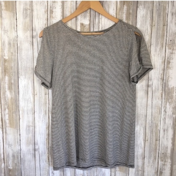 LOFT Tops - Loft Striped Linen Blend Open Sleeve Glitter